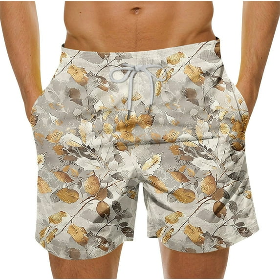 Virmaxy Men's Breathable Tropical Swim Trunks Stretch-Fit Beach Shorts with Quick-Dry Lining for Snorkeling Boat Parties Yellow-1 L