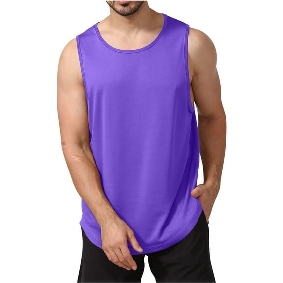 Virmaxy Men's Casual Running Loose Fitness Tank Top with Crew Neck Gym Sleeveless Quick-drying Bodybuilding Shirts Fitness Athletic Muscle Tee Purple M
