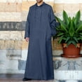 thumbnail image 1 of Virmaxy Men's Casual Vintage Muslim Cotton Linen Robe Long Sleeve Button Kaftan Hooded Dress Islamic Fashion Home Navy Dress Up To XXXXXL, 1 of 8