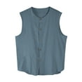 thumbnail image 1 of Virmaxy Men's Cotton Linen Vest Casual Sports Round Neck Sleeveless Button Cardigan Vest Workout Tank Tops Slim Fitted Basic Cami Tee Shirts Navy L, 1 of 2