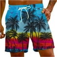 thumbnail image 1 of Virmaxy Men's Drawstring Five Pants Palm Tree Print Beach Shorts Hawaiian Shorts with Pockets Special Print Beach Casual Trouser Shorts Pants Blue-A 2XL, 1 of 6