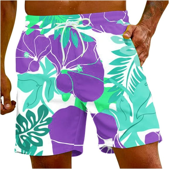 Virmaxy Men's Drawstring Five Pants Palm Tree Print Beach Shorts Shorts with Pockets Special Print Beach Casual Trouser Shorts Pants Mint Green M