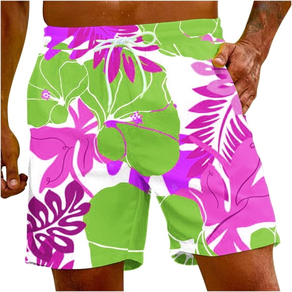 Virmaxy Men's Drawstring Five Pants Palm Tree Print Beach Shorts Shorts with Pockets Special Print Beach Casual Trouser Shorts Pants Purple 2XL