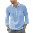 thumbnail image 1 of Virmaxy Men's Fall Casual Solid Color Pullover Shirt Stand Collar Button Long Sleeve Bamboo Cotton Beach Fashion Trend Tops, 1 of 6
