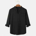 thumbnail image 1 of Virmaxy Men's Fall Fashion Without Buttons V-Neck Shirt Solid Color Long-Sleeved Pullover Cotton Linen Shirt With Pockets Soothing Anti-Static Casual Tops, 1 of 6