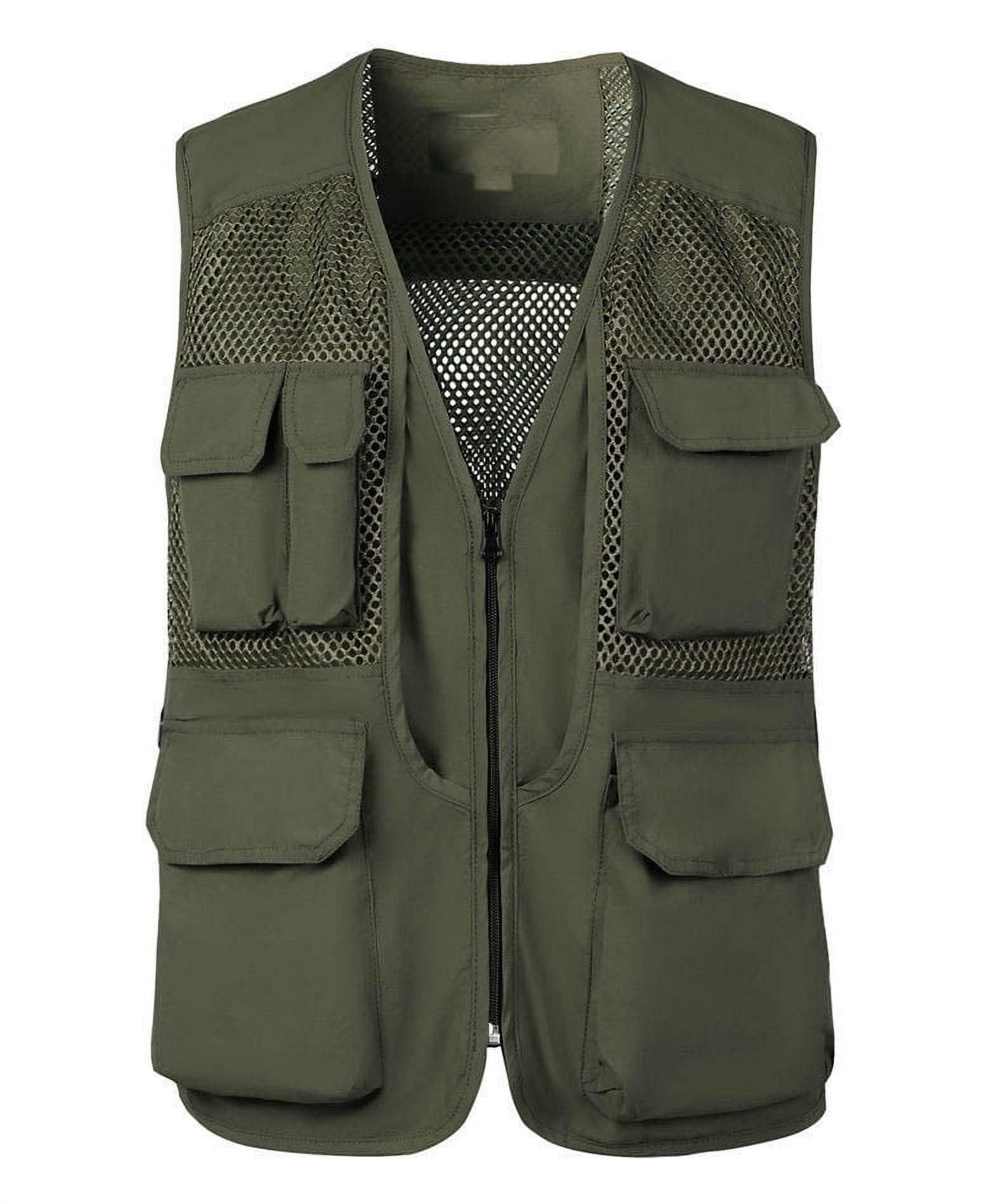 Mens Photography Advertising Vest Detachable Back Multi-Pocket Thin Trend  Mesh Waistcoat Zips Mountaineering Fishing Casual Vest