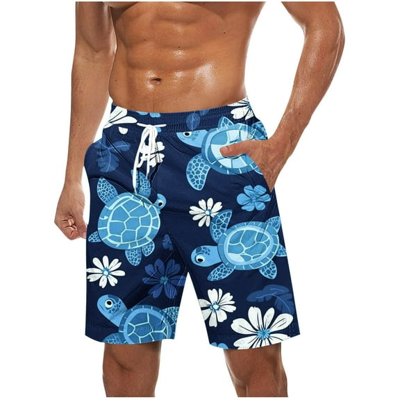 Virmaxy Men's Hawaiian Board Shorts Swim Trunks Shorts with Elastic Waist Drawstring Quick Dry Summer Shorts for Resort Lounging Blue-2 XL