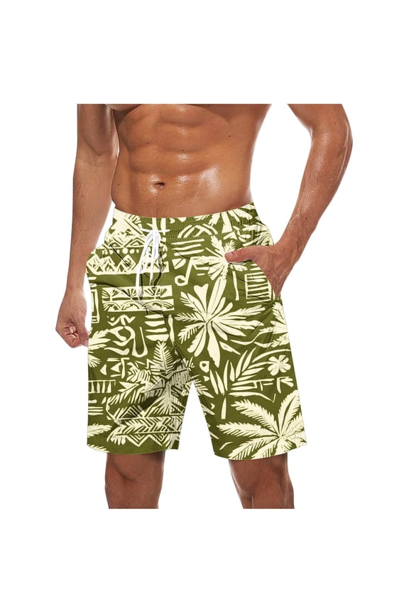 Men's Hawaiian Board Shorts Swim Trunks Shorts with Elastic Waist Drawstring Quick Dry Summer Shorts for Resort Lounging Yellow-1 XL