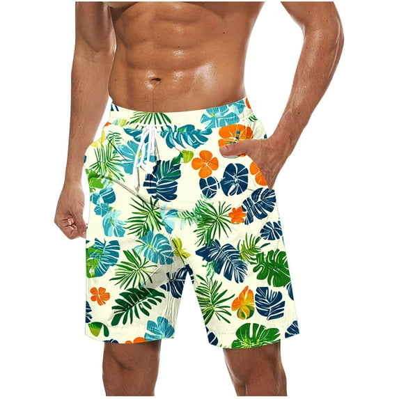 Virmaxy Men's Hawaiian Board Shorts Tropical Palm Print Swim Trunks Shorts with Elastic Waist Drawstring Quick Dry Summer Shorts for Resort Lounging Green-2 XXL