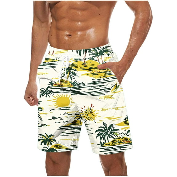 Virmaxy Men's Hawaiian Board Shorts Tropical Palm Print Swim Trunks Shorts with Elastic Waist Drawstring Quick Dry Summer Shorts for Resort Lounging Green-3 XXXL
