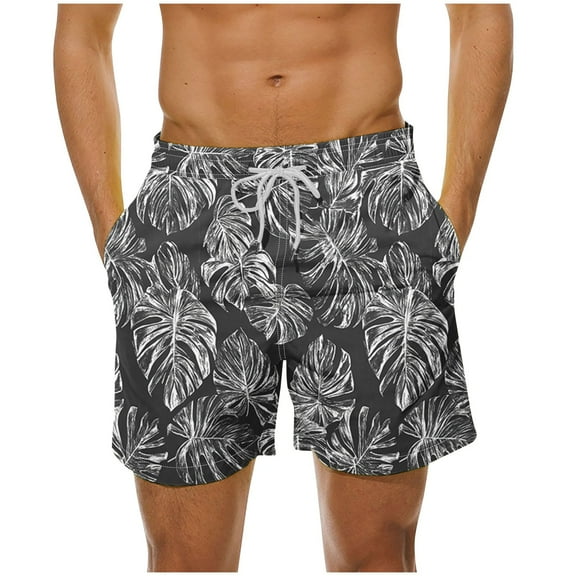 Virmaxy Men's Hawaiian Palm Leaf Print Board Shorts Quick-Dry Lightweight Shorts with Elastic Waistband for Volleyball Resort Wear Multicolor-2 S