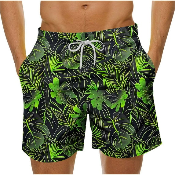 Virmaxy Men's Hawaiian Palm Leaf Print Board Shorts Quick-Dry Lightweight Shorts with Elastic Waistband for Volleyball Resort Wear Multicolor-33 S