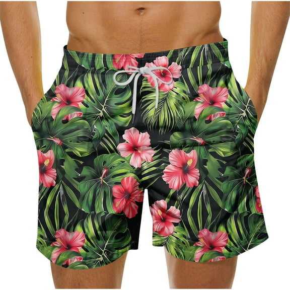 Virmaxy Men's Hawaiian Palm Leaf Print Board Shorts Quick-Dry Lightweight Shorts with Elastic Waistband for Volleyball Resort Wear Multicolor-46 M