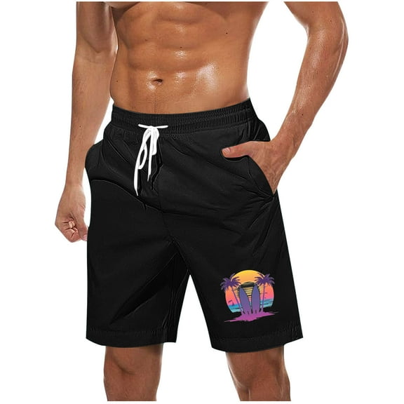 Virmaxy Men's Hawaiian Print Board Shorts Swim Trunks Shorts with Elastic Waist Drawstring Quick Dry Summer Shorts for Resort Lounging Black-5 M