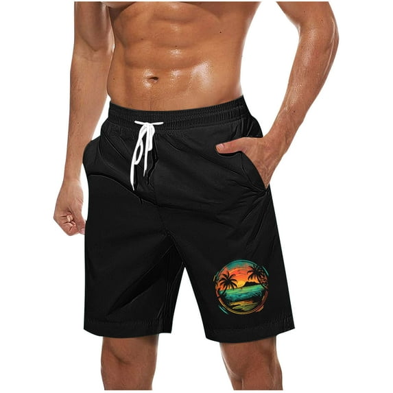 Virmaxy Men's Hawaiian Print Board Shorts Swim Trunks Shorts with Elastic Waist Drawstring Quick Dry Summer Shorts for Resort Lounging Black-6 XXL