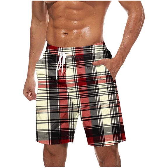 Virmaxy Men's Holiday Hawaiian Beach Shorts Trunks Board Shorts with Elastic Waist Drawstring Quick Dry Swim Trunks Shorts for The Bee Festival Red-3 S