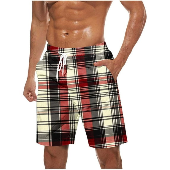 Virmaxy Men's Holiday Hawaiian Beach Shorts Trunks Board Shorts with Elastic Waist Drawstring Quick Dry Swim Trunks Shorts for The Bee Festival Red-3 XXXL