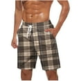 thumbnail image 1 of Virmaxy Men's Retro Plaid Print Swim Trunks Shorts Hawaiian Board Shorts with Elastic Waist Drawstring Quick Dry Summer Shorts for Surfing Pool Parties Brown-1 L, 1 of 5