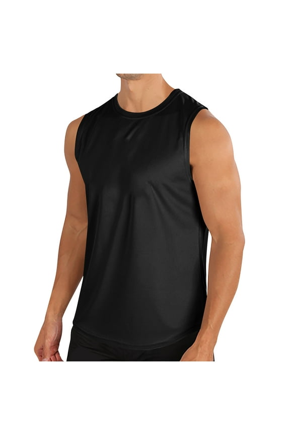 Men's Solid Color Casual Vest Sleeveless T-Shirt Quick-Dry Bodybuilding Shirts Fitness Athletic Muscle Tee Black XL