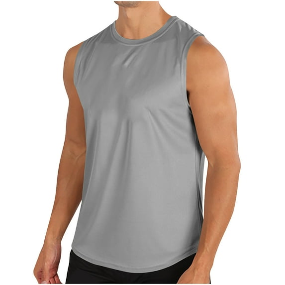 Virmaxy Men's Solid Color Casual Vest Sleeveless T-Shirt Quick-Dry Bodybuilding Shirts Fitness Athletic Muscle Tee Gray L