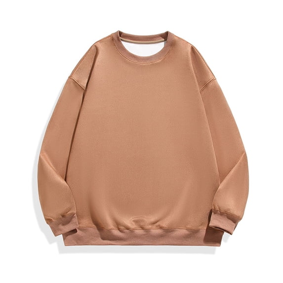 Virmaxy Men's Solid Color Crew Neck Sweatshirt Drawstring Pullover Sweatshirt Long Sleeve Tops Long Sleeve Crew Neck Tops/Shirts Coffee M