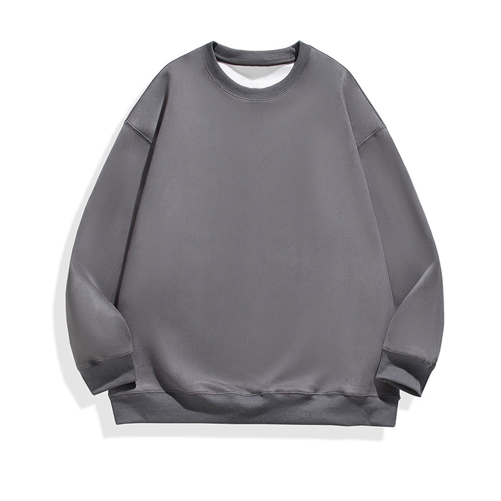 Virmaxy Men's Solid Color Crew Neck Sweatshirt Drawstring