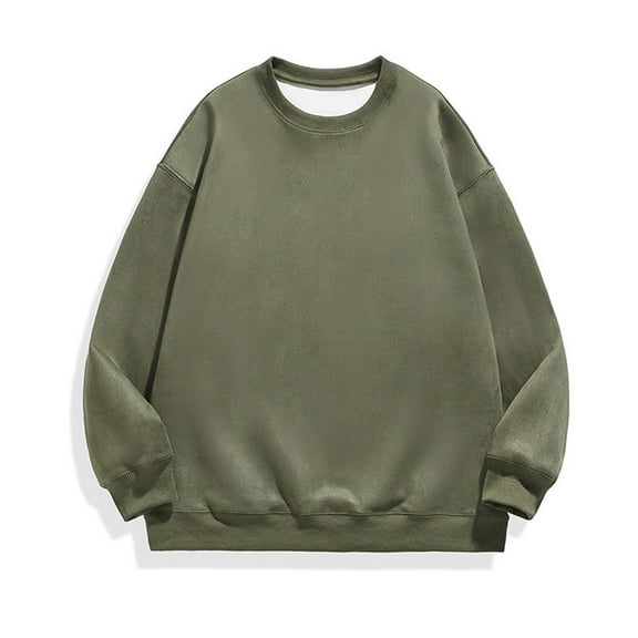 Virmaxy Men's Solid Color Crew Neck Sweatshirt Drawstring Pullover Sweatshirt Long Sleeve Tops Long Sleeve Crew Neck Tops/Shirts Olive Green 2XL