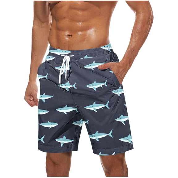 Virmaxy Men's Swim Trunks Shorts Hawaiian Breathable Board Shorts with Elastic Waist Drawstring Summer Shorts for Vacation Navy-4 L