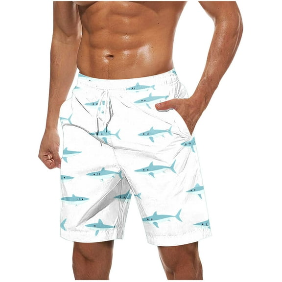 Virmaxy Men's Swim Trunks Shorts Hawaiian Breathable Board Shorts with Elastic Waist Drawstring Summer Shorts for Vacation White-4 L