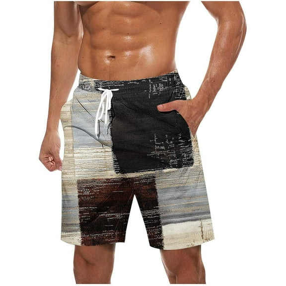 Virmaxy Men's Swim Trunks Shorts Retro Print Hawaiian Board Shorts with Elastic Waist Drawstring Quick Dry Summer Shorts for Surfing Pool Parties Black S
