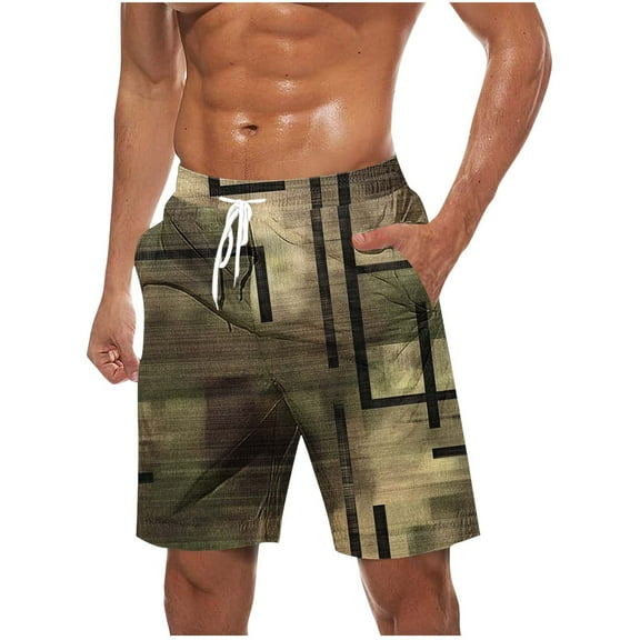 Virmaxy Men's Swim Trunks Shorts Retro Print Hawaiian Board Shorts with Elastic Waist Drawstring Quick Dry Summer Shorts for Surfing Pool Parties Khaki-3 S