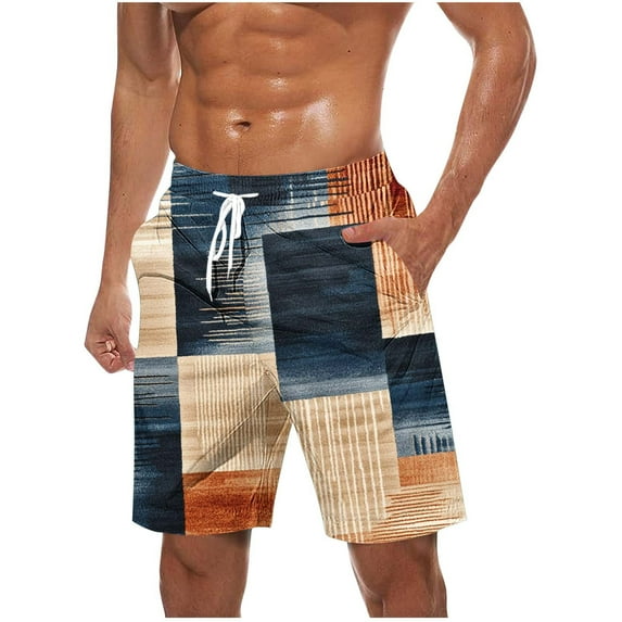 Virmaxy Men's Swim Trunks Shorts Retro Print Hawaiian Board Shorts with Elastic Waist Drawstring Quick Dry Summer Shorts for Surfing Pool Parties Navy-1 S