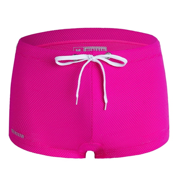 Virmaxy Men's Thin High Elastic Swimming Boxer Shorts Men's Swim Trunks Lanyard Low Waist Flat Corner Mesh Swim Trunks Pink