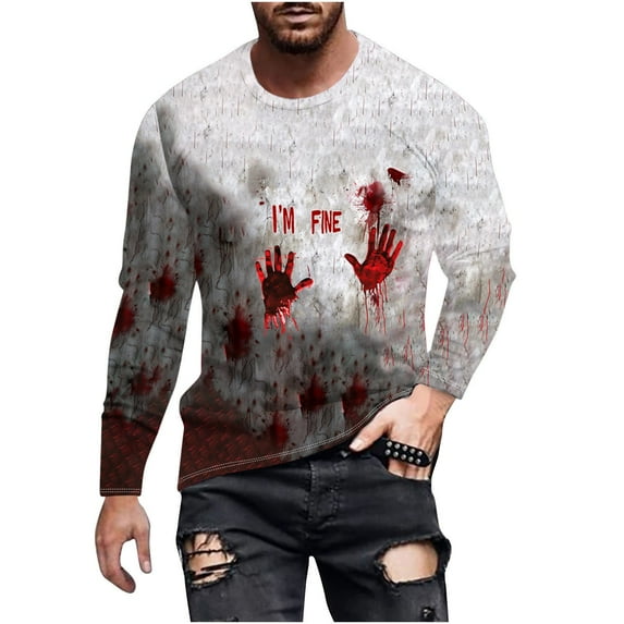 Virmaxy Mens 2024 Halloween Elements Printed Long Sleeve Top Long Sleeve Round Neck Top Printed Long Sleeved Top Long Sleeved Round Neck Top/shirt Multicolor-24 XXL