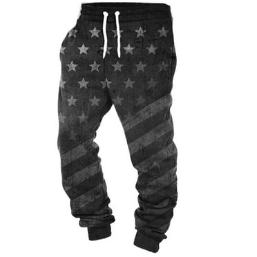 Virmaxy Mens Joggers Sweatpants Independence Day Printing Drawstring Pockets Elasticated Trousers Cuffed Pants Full Lenght Pants Running Athletic Jersey Pants with Pockets Black 3XL