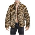 thumbnail image 1 of Virmaxy Mens Open Front Sherpa Cardigan Jacket Leopard Printed Faux Shearling Shaggy Jacket Cardigan Full Zip up Long Sleeve Stand-up Collar Outwear Khaki M, 1 of 1