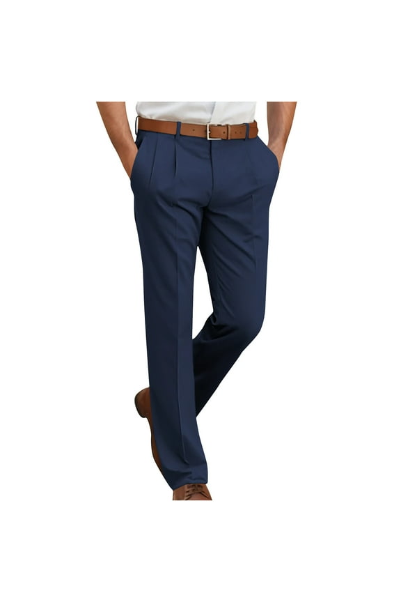 Mens Solid Color Zipper Button Dress Trousers with Pockets Men Solid Color Pockets Zipper Button Fashion Casual Comfort Commuting Pants Navy M