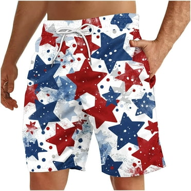 Virmaxy Mens Sports Gym Basketball Shorts Beach Shorts Drawstring Pocket Independence Day Printed Five Pants Pants White-A S