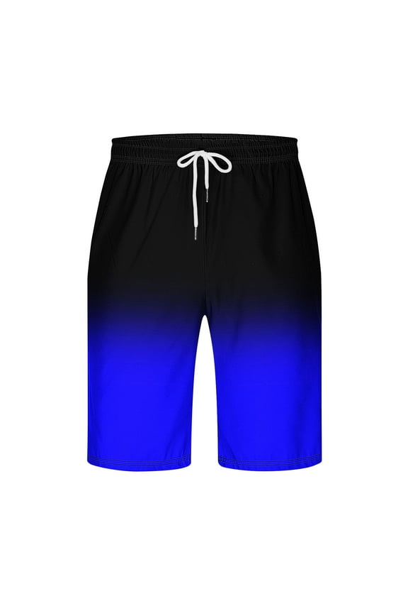 Mens Sports Gym Basketball Shorts Gradient Print Pocketed Elastic Waist Drawstring Shorts Beach Shorts Blue L