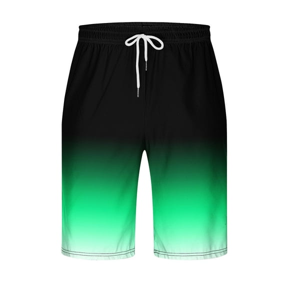 Virmaxy Mens Sports Gym Basketball Shorts Gradient Print Pocketed Elastic Waist Drawstring Shorts Beach Shorts Green 2XL