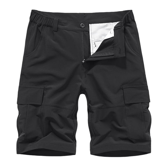 Virmaxy Mens Sports Gym Basketball Shorts Multi-Pocket Zipper Button Elastic Waist Pants Work Shorts Short Shorts Black XL