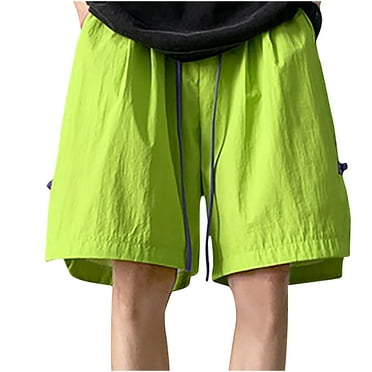 Virmaxy Mens Sports Gym Basketball Shorts Quick Dry Wide Leg Casual Shorts Drawstring Pocket Solid Color Five Points Shorts Green XL