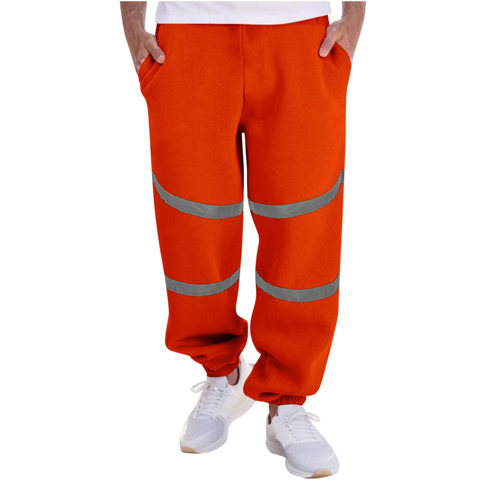 Virmaxy Mens Sweat Pants with Pockets Drawstring Lounge Pants with Reflective Stripe Fashion Joggers Sports Pants Cotton Pants Sweatpants Trousers Long Pants Orange M Walmart