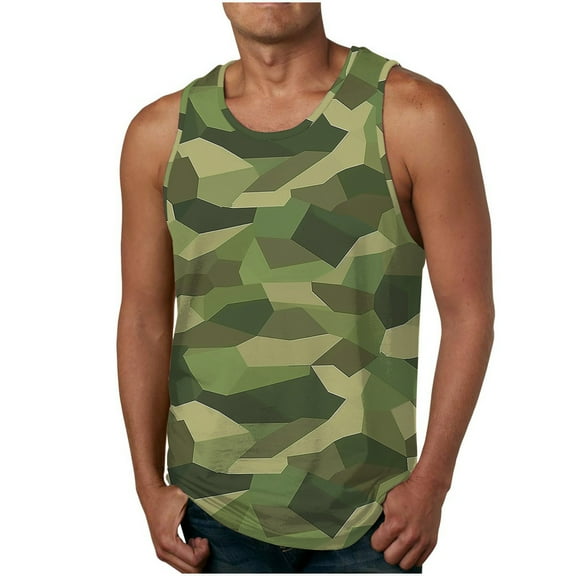 Virmaxy Mens Trendy Camouflage Tank Top Summer Loose Fit Standard Straps Blouse Performance Workout Muscle Cut Tee Tops Going Out Vest Multicolor-5 S