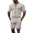 thumbnail image 1 of Virmaxy Mens Trendy Outfits 2-Piece Set Cardigan Set Slim Knit Short Sleeve Lapel Shorts Set Top Shorts Two Piece Set Funky Comfort Short Sleeve Lapel Set Khaki Xl, 1 of 6