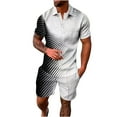 thumbnail image 1 of Virmaxy Mens Trendy Outfits 2-Piece Set Short Sleeve Button Down Printed T-Shirt Set Fashionable and Comfortable Short Sleeve Lapel Set White L, 1 of 6