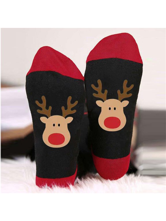 Mens Womens Christmas Socks Cute Deer Pattern Socks Casual Medium Tube Socks Fashionable Stockings Sports Stocking