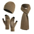 thumbnail image 1 of Virmaxy Mens Womens Knitted Thickened Warm 3 Pc Set Fall Winter Woolen Hat Scarf Gloves Three-Piece Set, 1 of 4