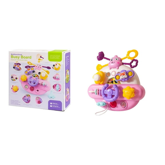 Virmaxy Multifunctional Steering Wheel Busy Board with Rattle and Gears Fine Motor Skills Toy for Baby Soothing and Pretend Driving Play