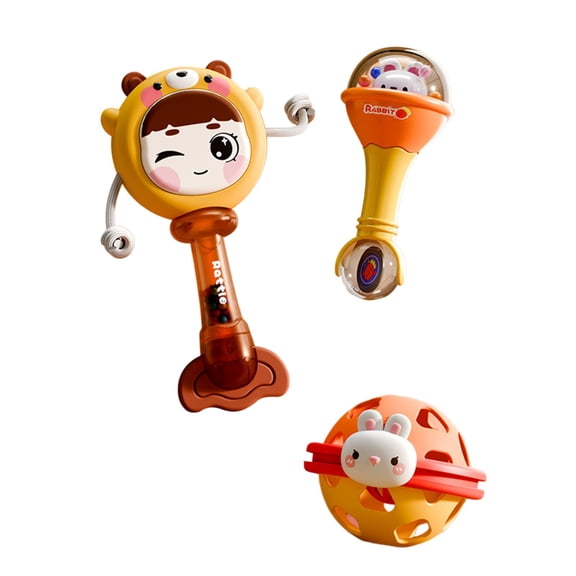 Virmaxy Newborn Baby Rattle & Grasp Toy 3-Piece Set Soft Shaker Drum and Bell for Early Sensory Stimulation 0-6 Months Infants